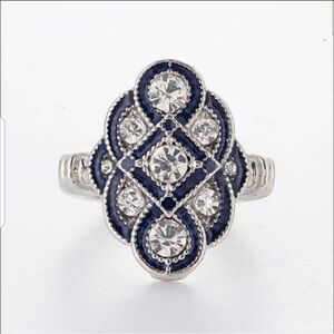 Swarovski Elements Blue Vintage Look Fashion Ring NEW